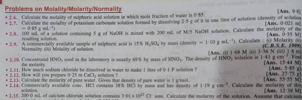 Problems on Molality/Molarity/Normality - 2.6. Calculate the molality of