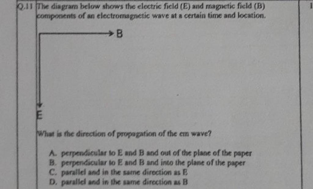 2.11 The diagram below shows the electric field (E) and magnetic field (B..