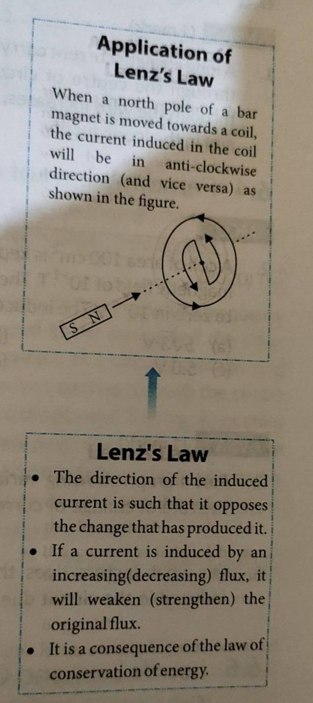 Application of Lenz's Law When a north pole of a bar is moved towa..