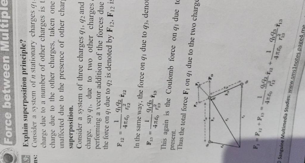 Explain superposition principle consider a system of n stationary charge 