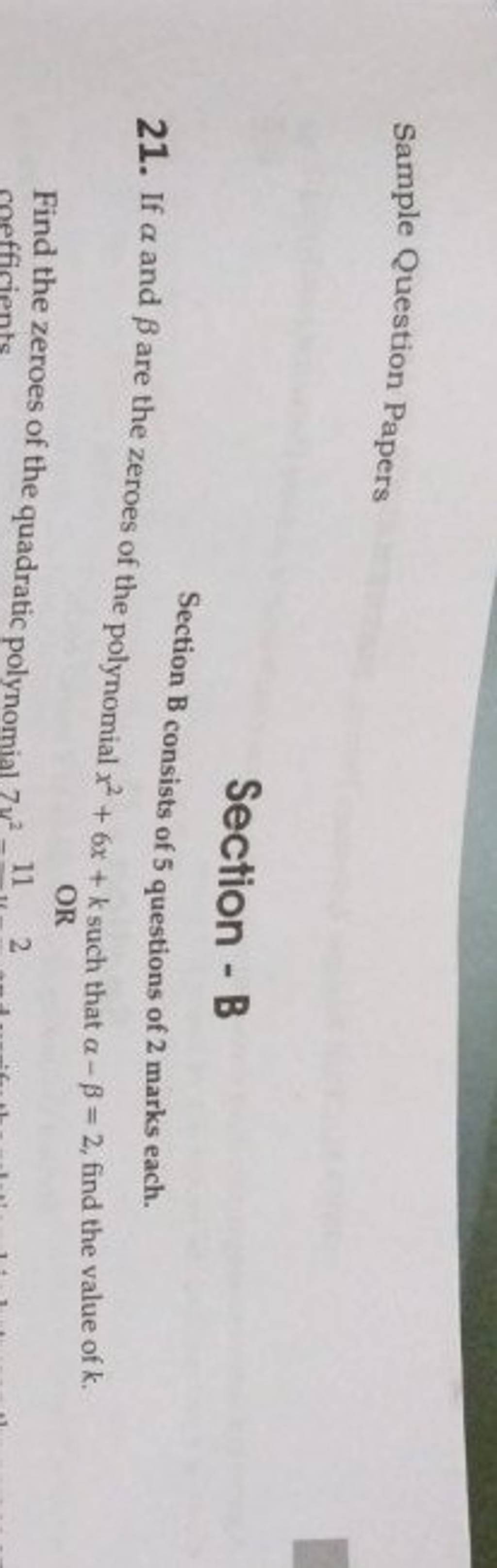 Sample Question Papers Section - B Section B Consists Of 5 Questions Of 2..