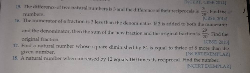 15. The difference of two natural numbers is 3 and the difference of thei..