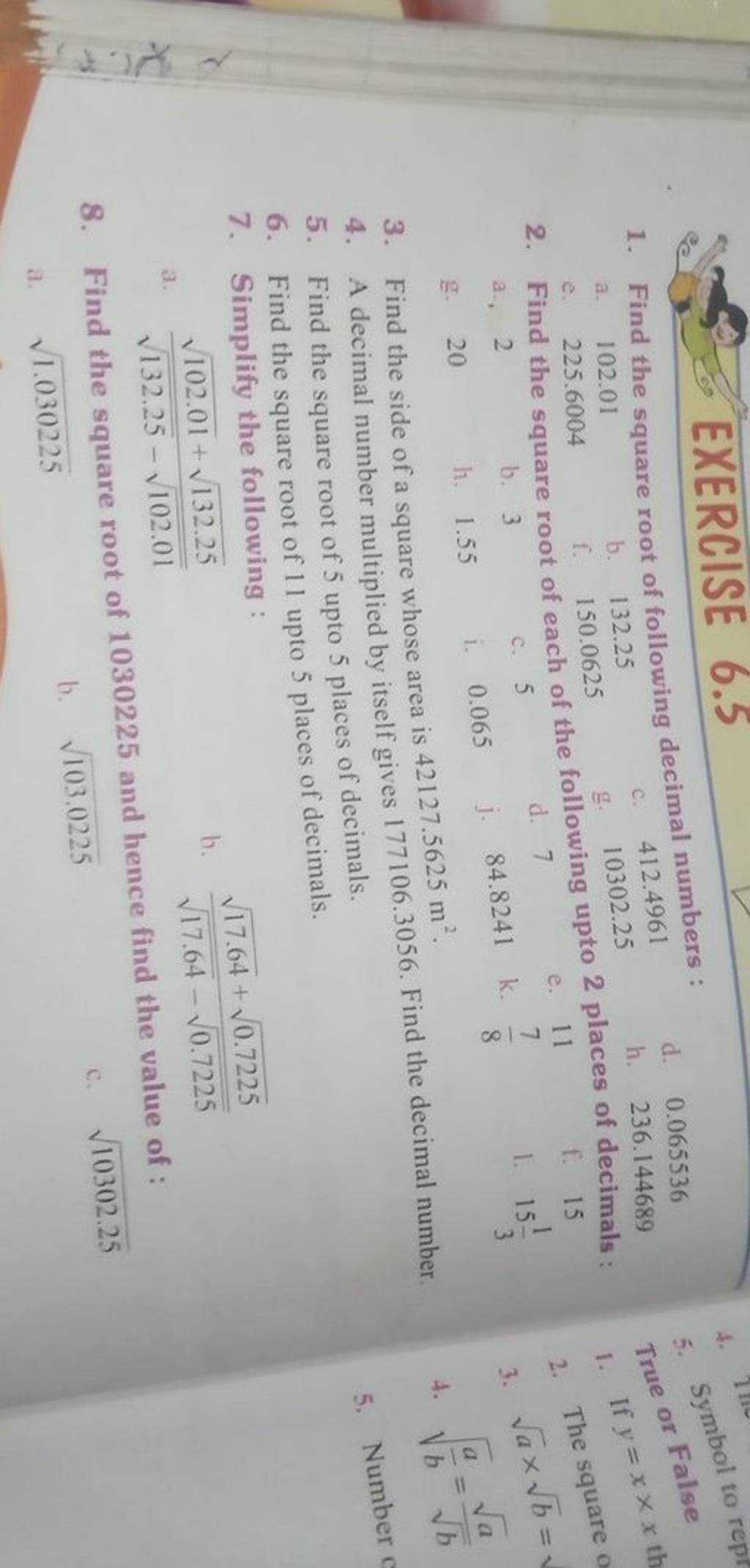 how to find the root of decimal numbers