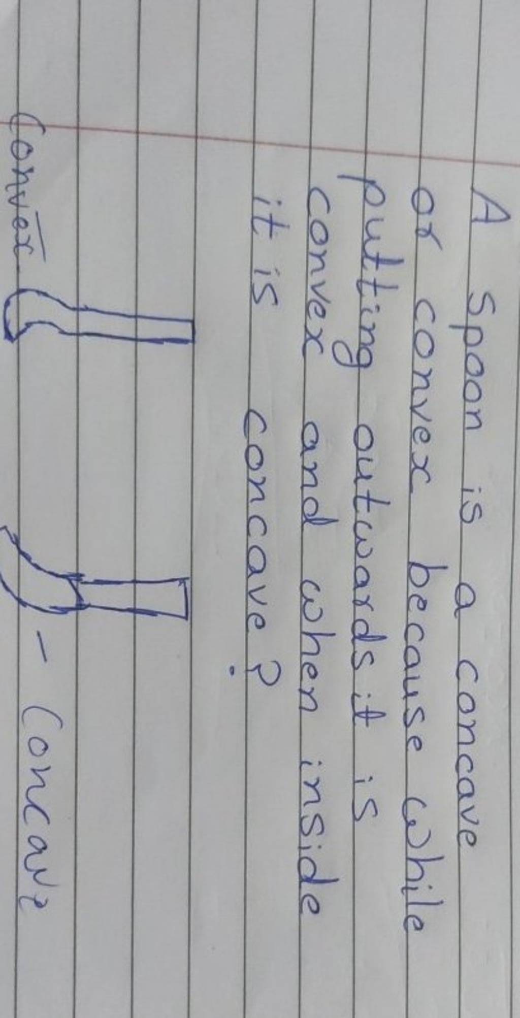 A spoon is a concave or convex because while putting outwards it is conve..