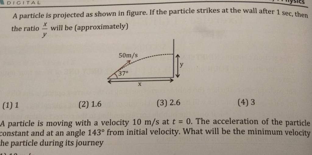 A particle is projected as shown in figure. If the particle strikes at th..