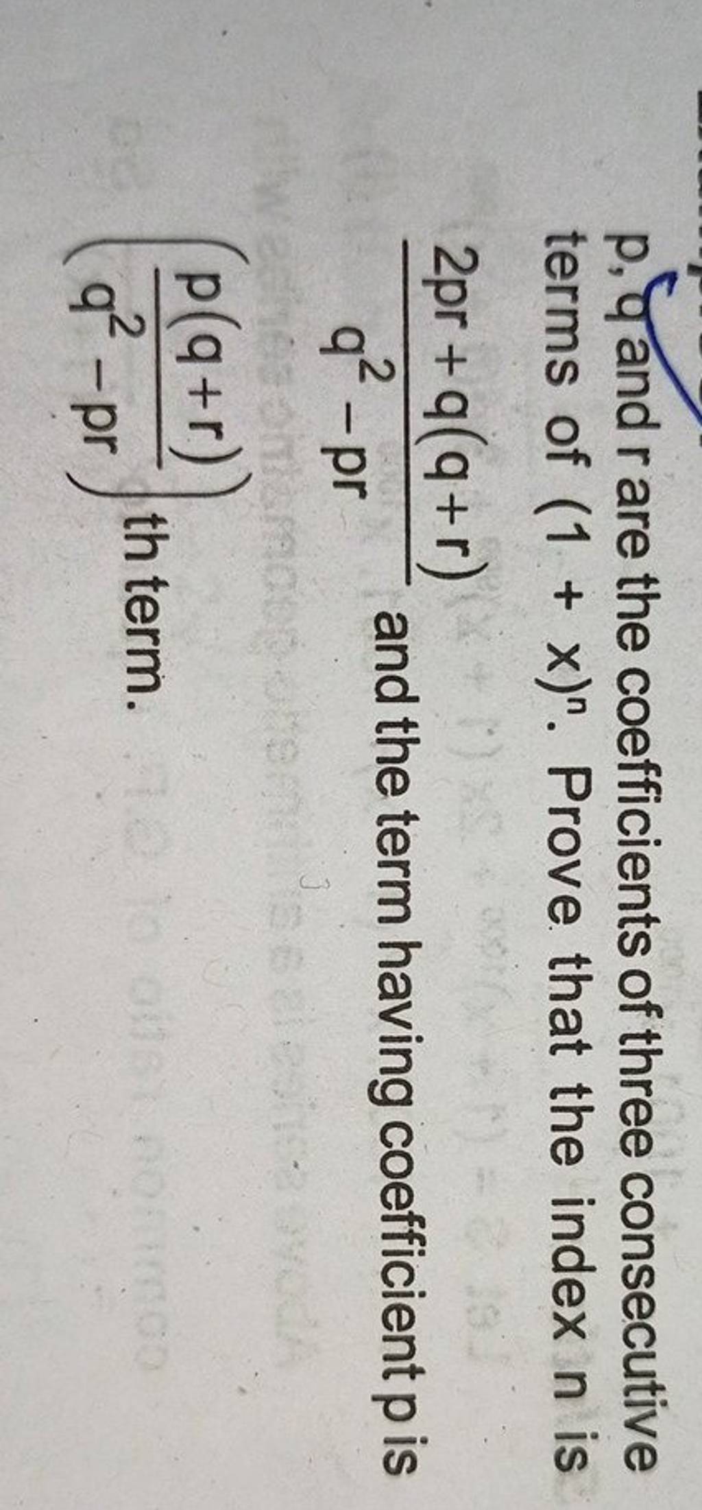 Pq And R Are The Coefficients Of Three Consecutive Terms Of 1xn Prov 4500