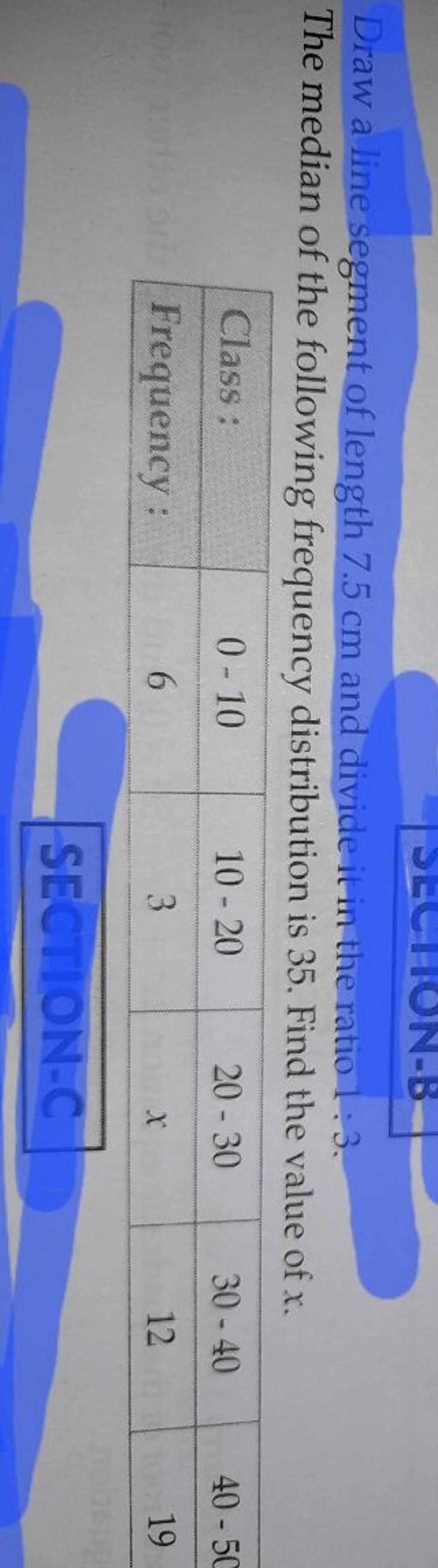 Draw a line segment of length 7 5 cm and divide it in the ratio 1 3 the m 