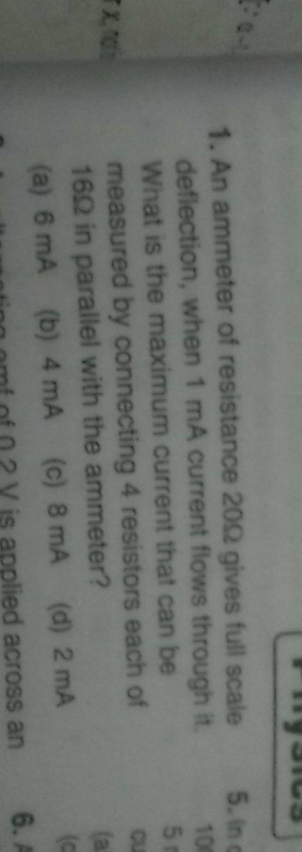 An ammeter of resistance 20Ω gives full scale deflection, when 1 mA curre..