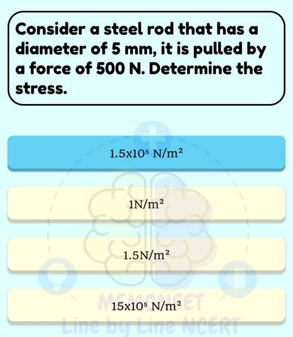 Consider a steel rod that has a diameter of 5 mm, it is pulled by a force..