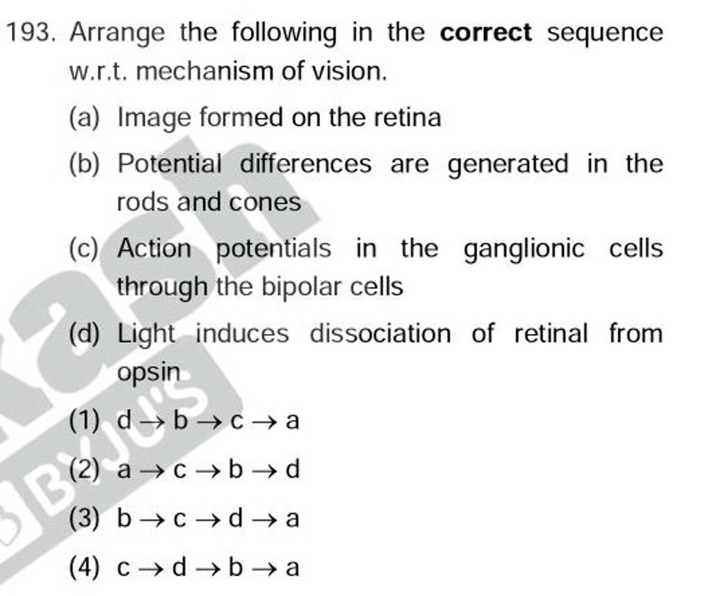 Arrange The Following In The Correct Sequence W.r.t. Mechanism Of Vision...