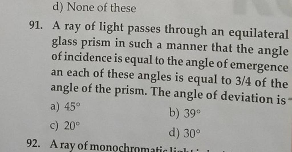 when a ray of light passes through a equilateral glass prism