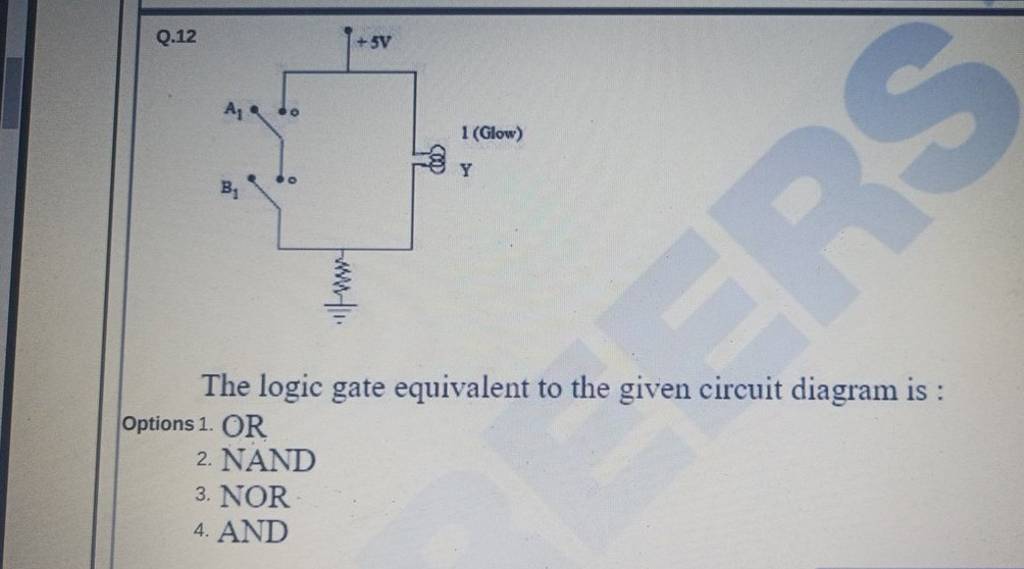 The Logic Gate Equivalent To The Given Circuit Diagram Is : Options 1. OR..