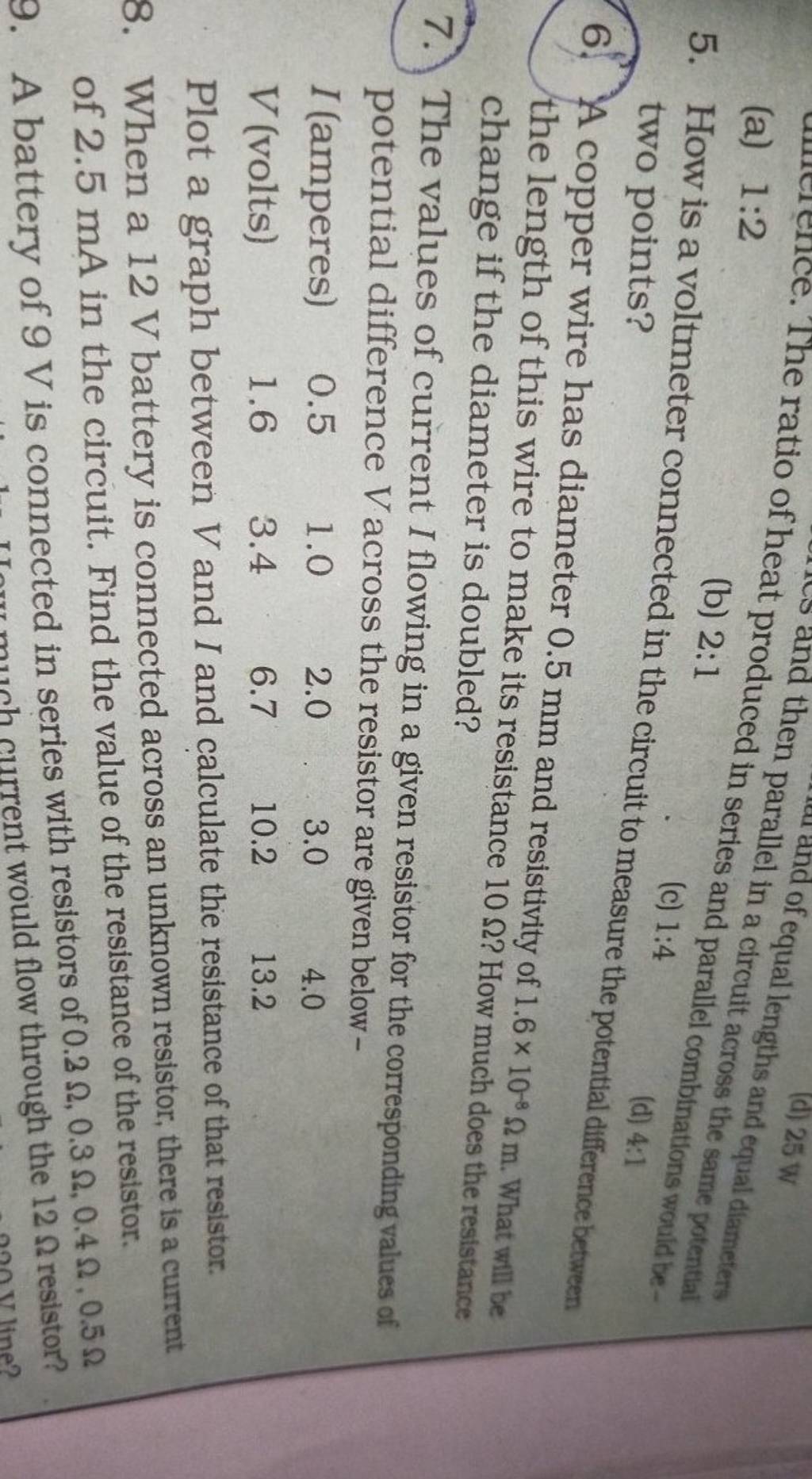 (a) 12 two points? 6. A copper wire has diameter 0.5 mm and resistivity