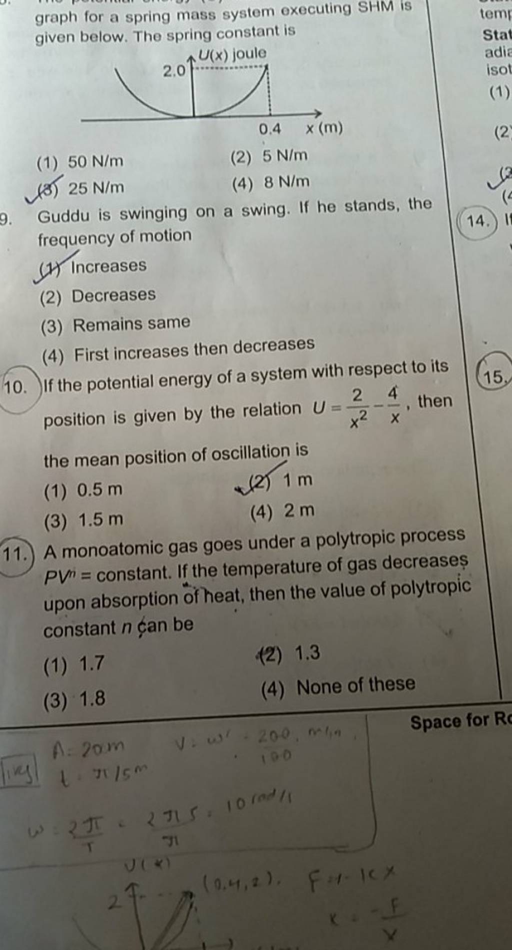 graph for a spring mass system executing SHM is given below. The spring c..