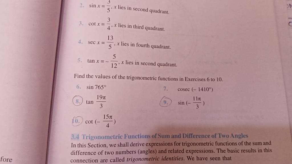2 Sinx 53 x Lies In Second Quadrant 3 Cotx 43 x Lies In Third Quadra 2-sinx-53-x-lies-in-second-quadrant-3-cotx-43-x-lies-in-third-quadra