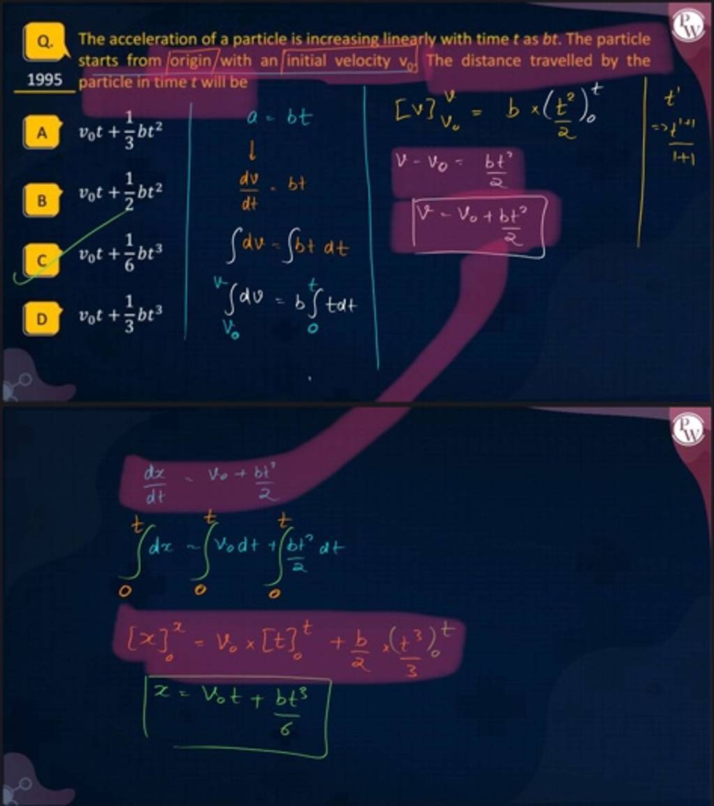 Q the acceleration of a particle is increasing linearly with time t as b 