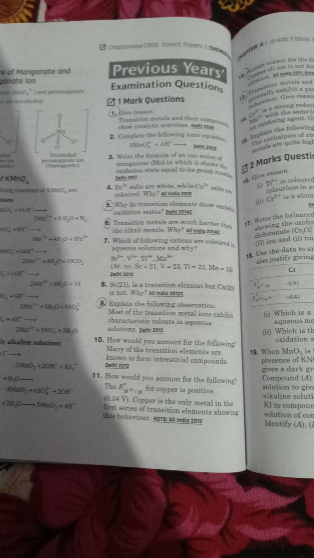 Ef Nonganate And N Previous Years N Examination Questions N C 1 Mark Question 