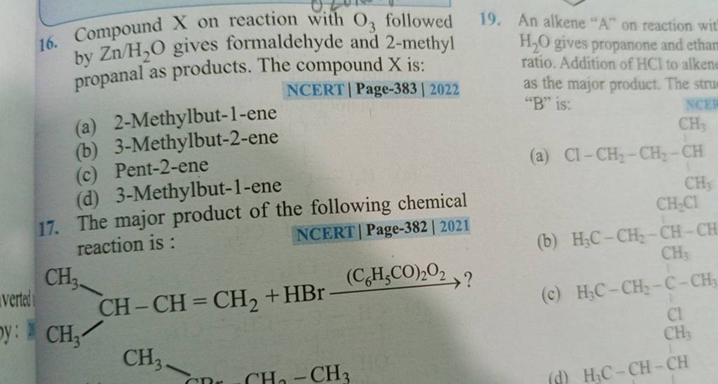 Compound X On Reaction With O3 Followed 19 An Alkene A On Reaction Wi 9183