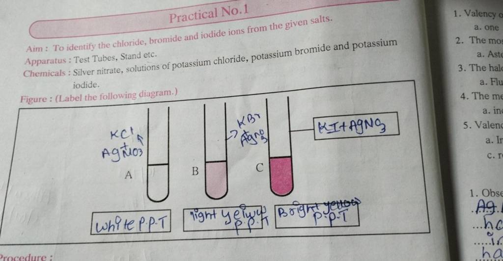 Practical No. 1 Aim To identify the chloride, bromide and iodide ions f..