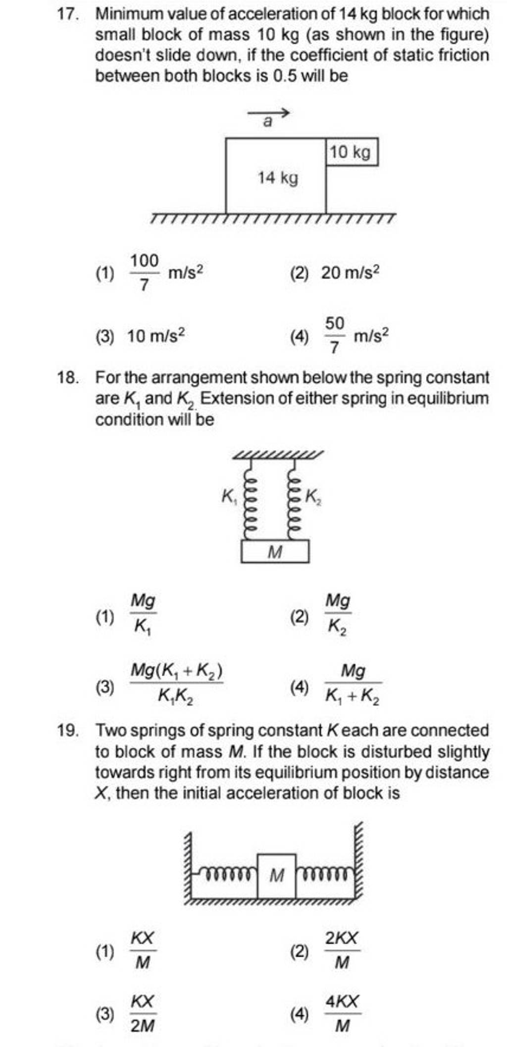 Two springs of spring constant K each are connected to block of mass M. I..
