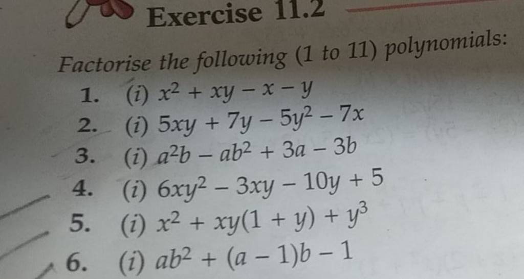 factorise-the-following-1-to-11-polynomials-1-i-x2-xy-x-y-2-i-5x