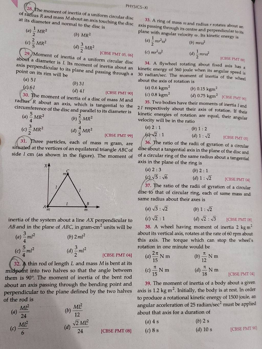 [CBSE PMT 90] radius R about an axis, which is tangential to the 35. Two