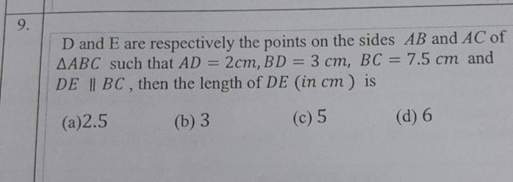 9 D And E Are Respectively The Points On The Sides Ab And Ac Of Abc Suc