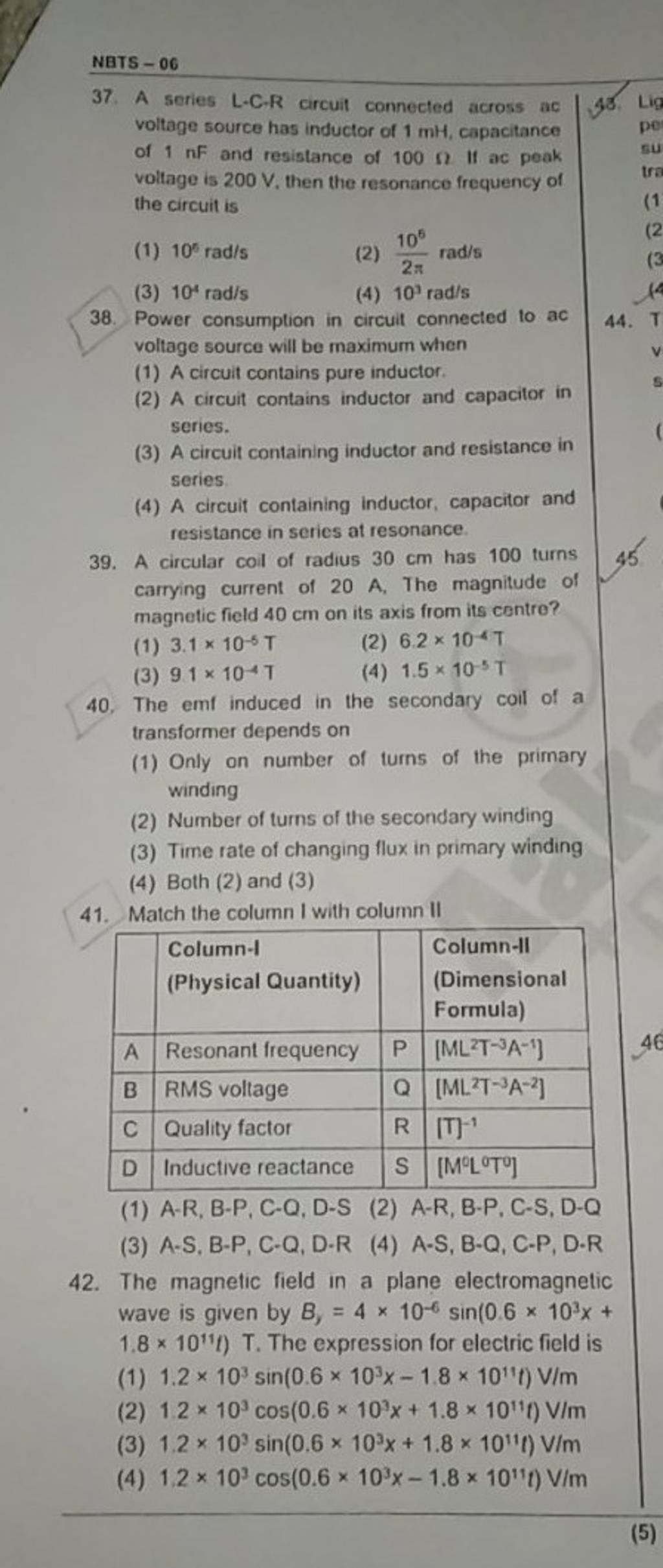 Match the column i with column ii column i physical quantity column 
