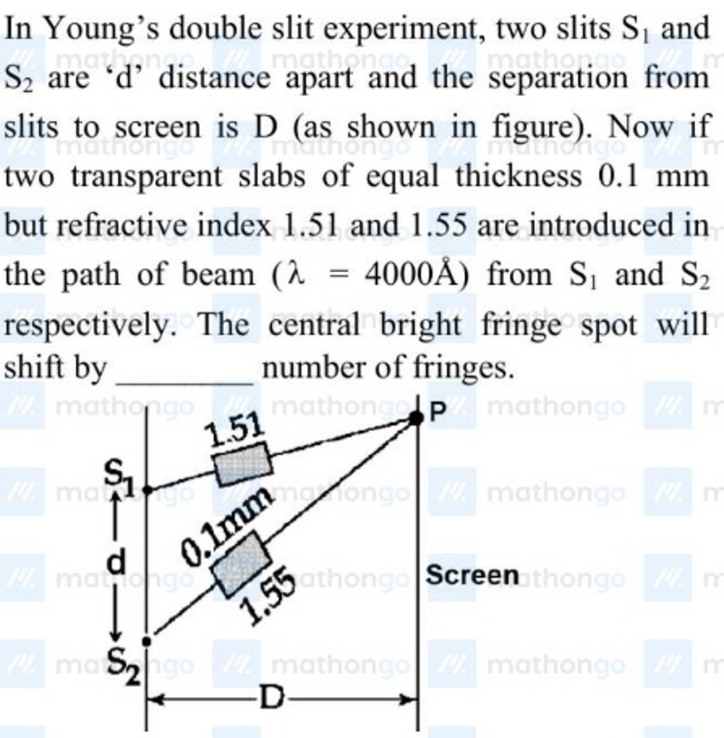 In Young's Double Slit Experiment, Two Slits S1 And S2 Are ' D ' Distan..