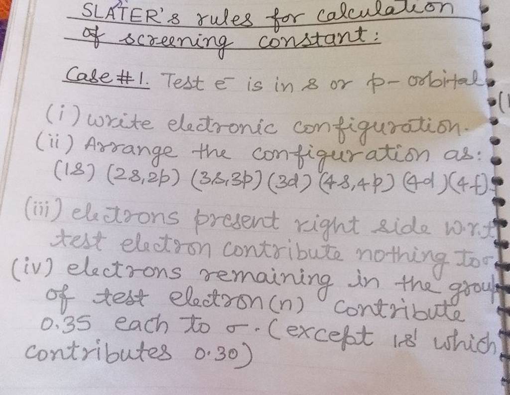 SLATER's rules for calculateon of screening constant Case \1. Test e−is..