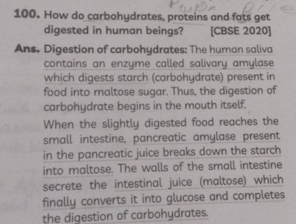 100. How do carbohydrates, proteins and fats get digested in human beings..