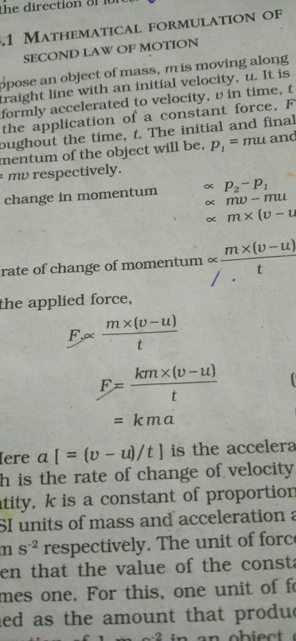 1 mathematical formulation of second law of motion ppose an object of mas 
