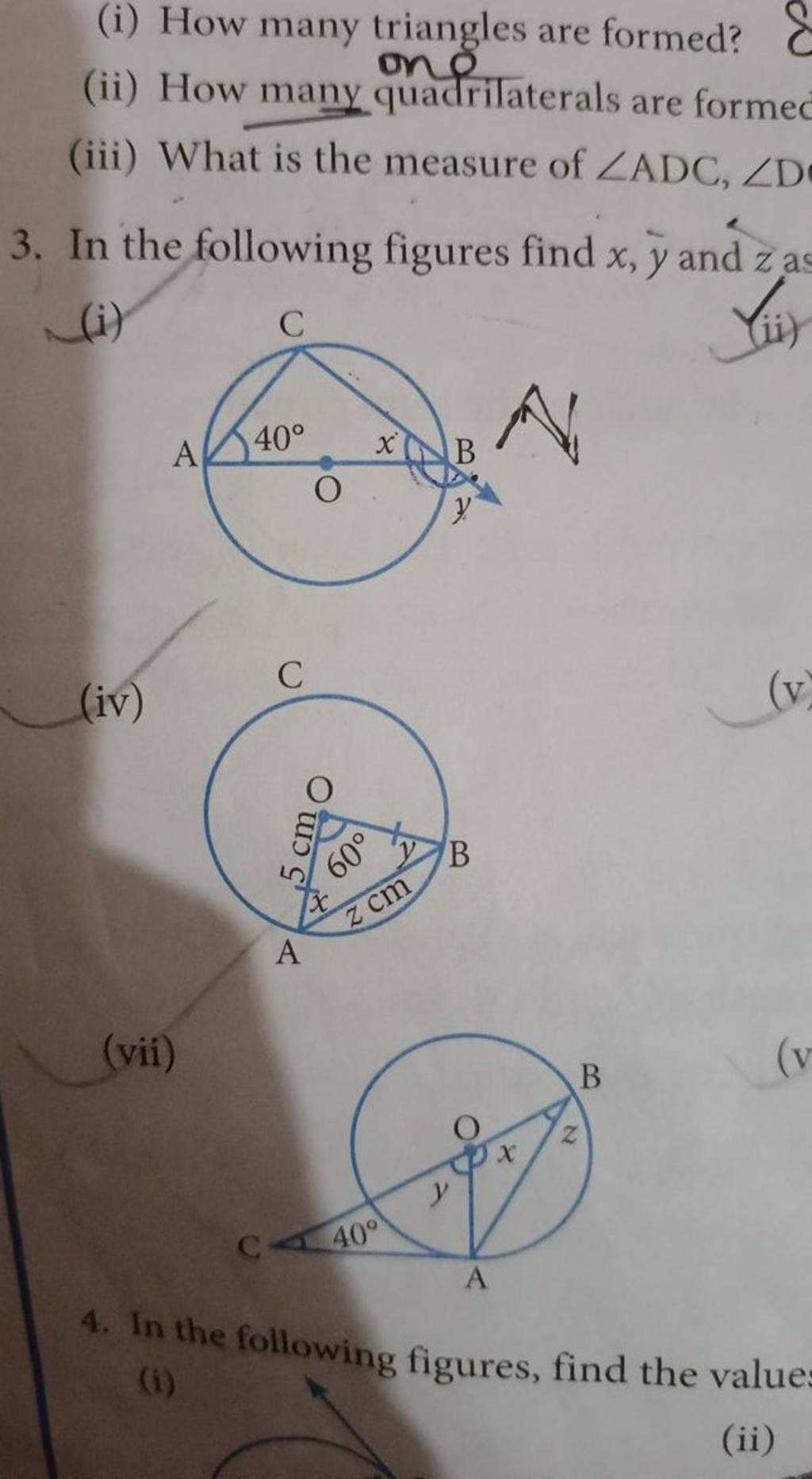 (i) How many triangles are formed? (ii) How many quadrilaterals are forme..
