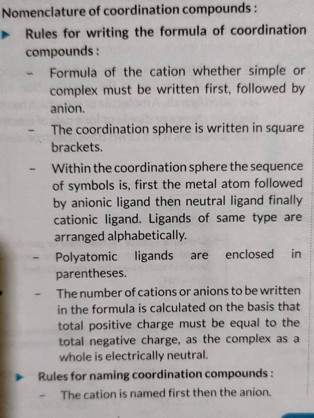 Nomenclature Of Coordination Compounds Rules For Writing The Formula Of