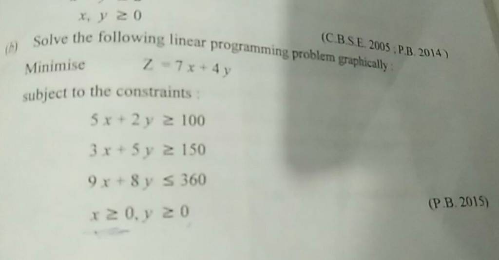 X y 0 a solve the following linear programming problem b se 2005 p b 