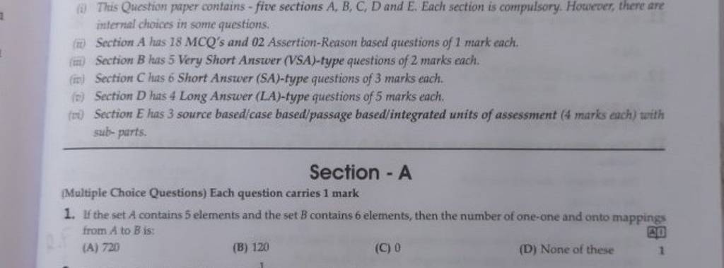  This Question paper contains - five sections A, B, C, D and E. Each s