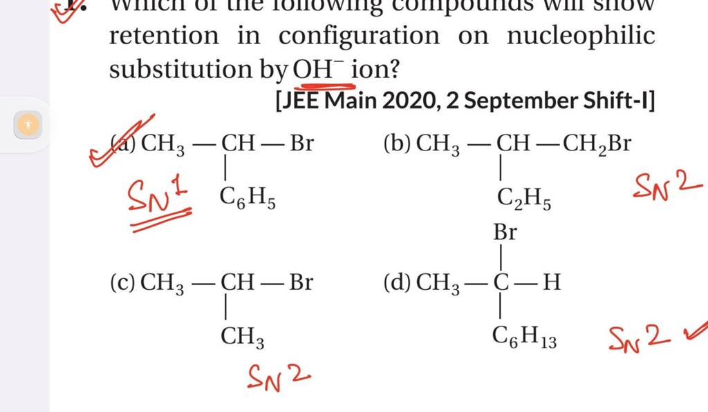 retention in configuration on nucleophilic substitution by OH−ion? [JEE M..