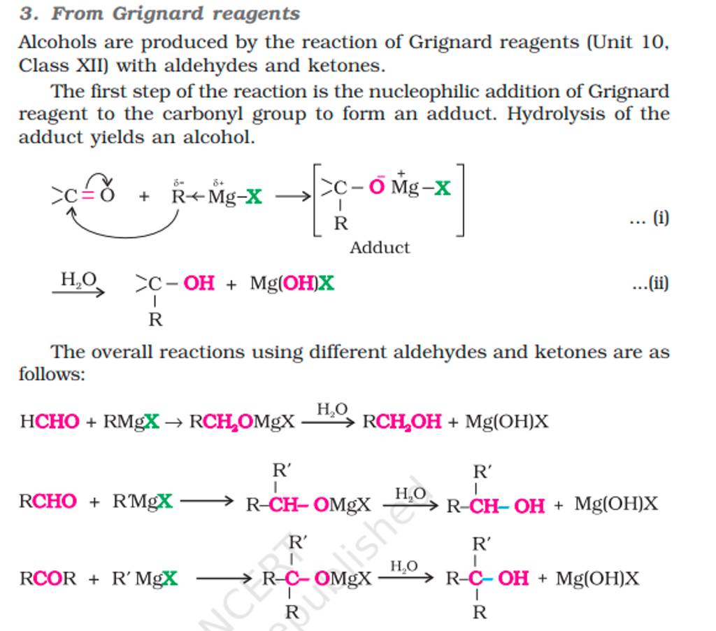 3. From Grignard reagents Alcohols are produced by the reaction of Grigna..