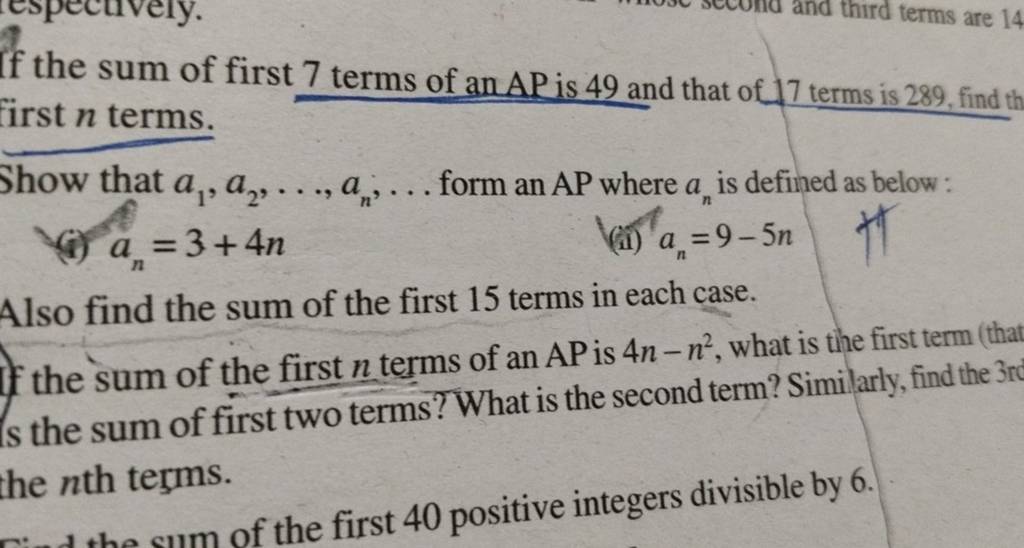 if-the-sum-of-first-7-terms-of-an-ap-is-49-and-that-of-17-terms-is-289