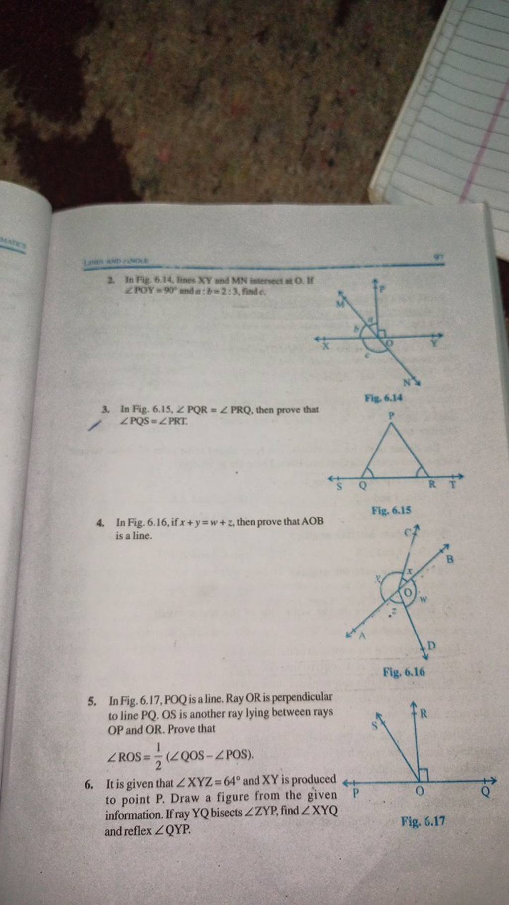 MATICS LINES AND NOLE 2. In Fig. 6.14, lines XY and MN intersect at O. If..