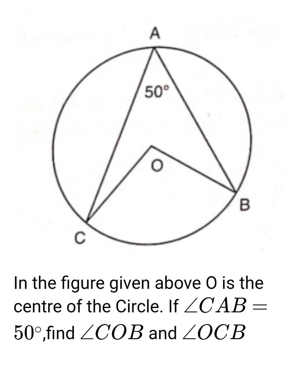 In the figure given above 0 is the centre of the Circle. If ∠CAB= 50∘,
