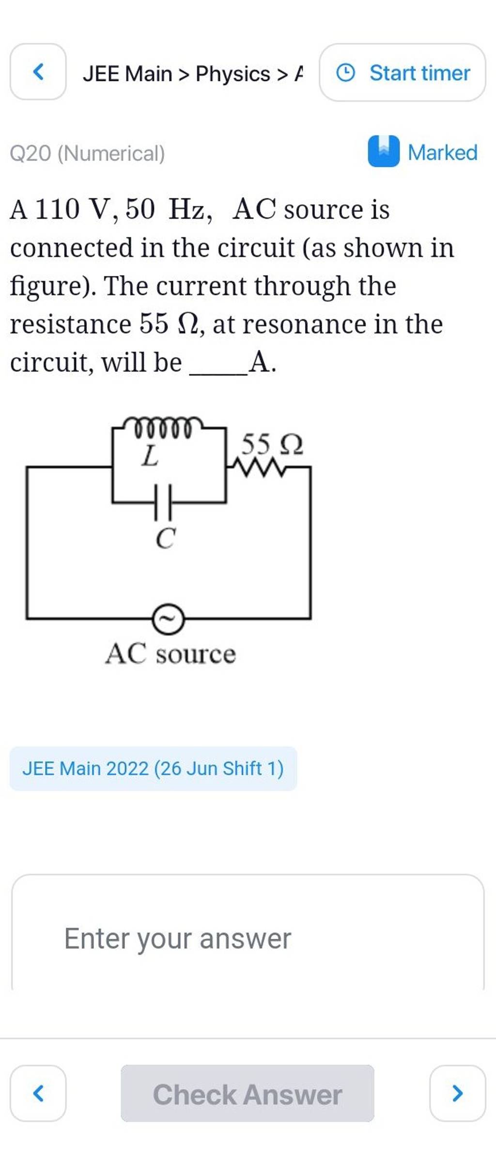 A 110 V,50 Hz, AC source is connected in the circuit (as shown in figure)..