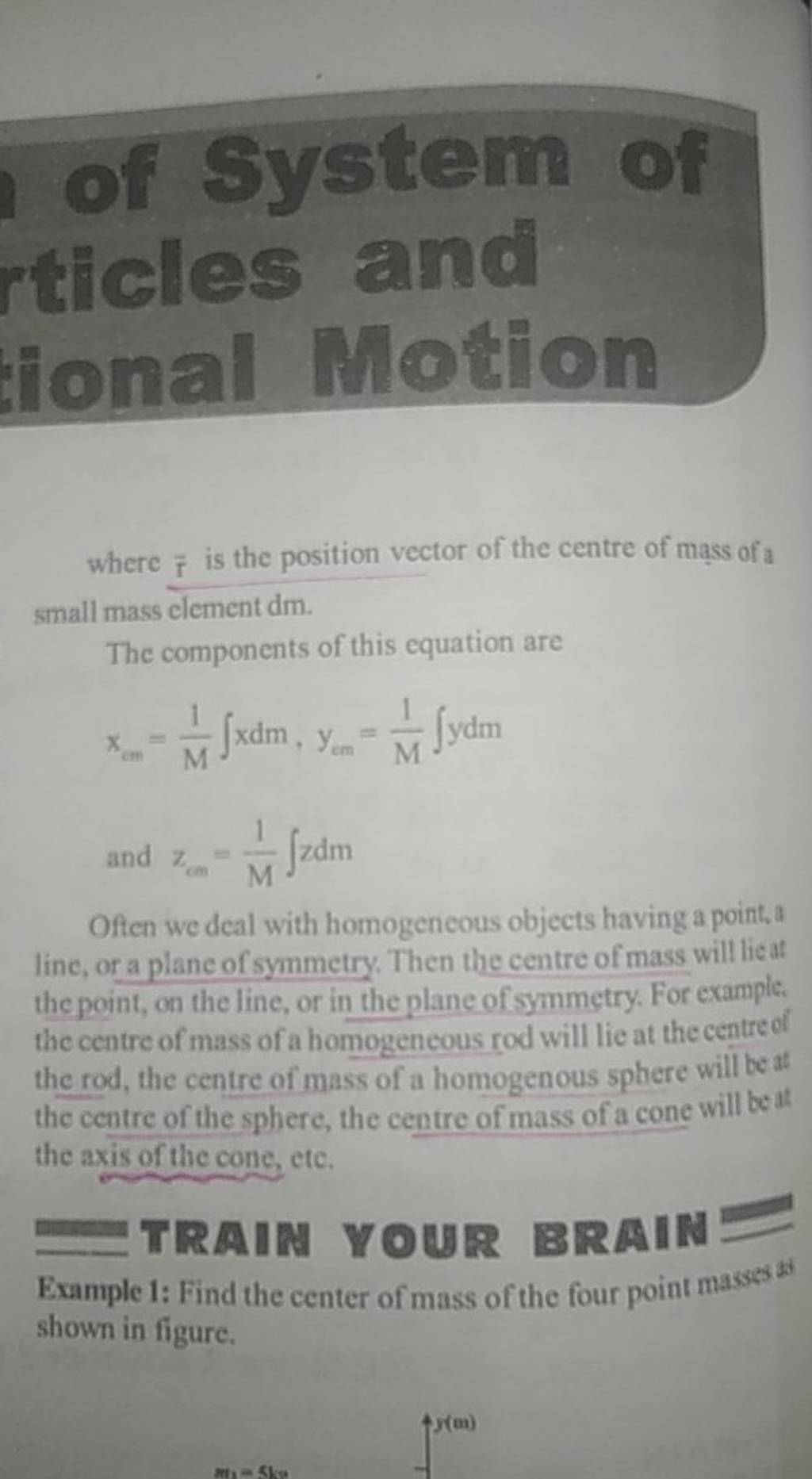 where r is the position vector of the centre of mass of a small mass c
