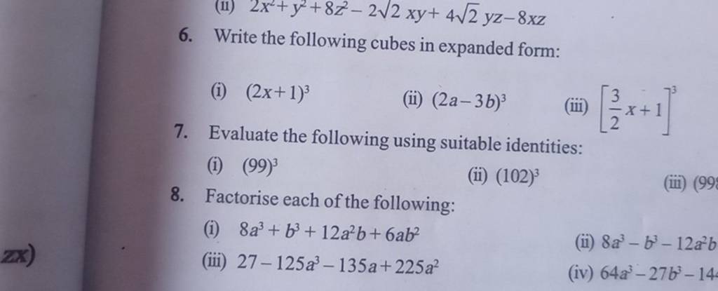 6 Write The Following Cubes In Expanded Form i 2x 1 3 ii 2a 3b 3