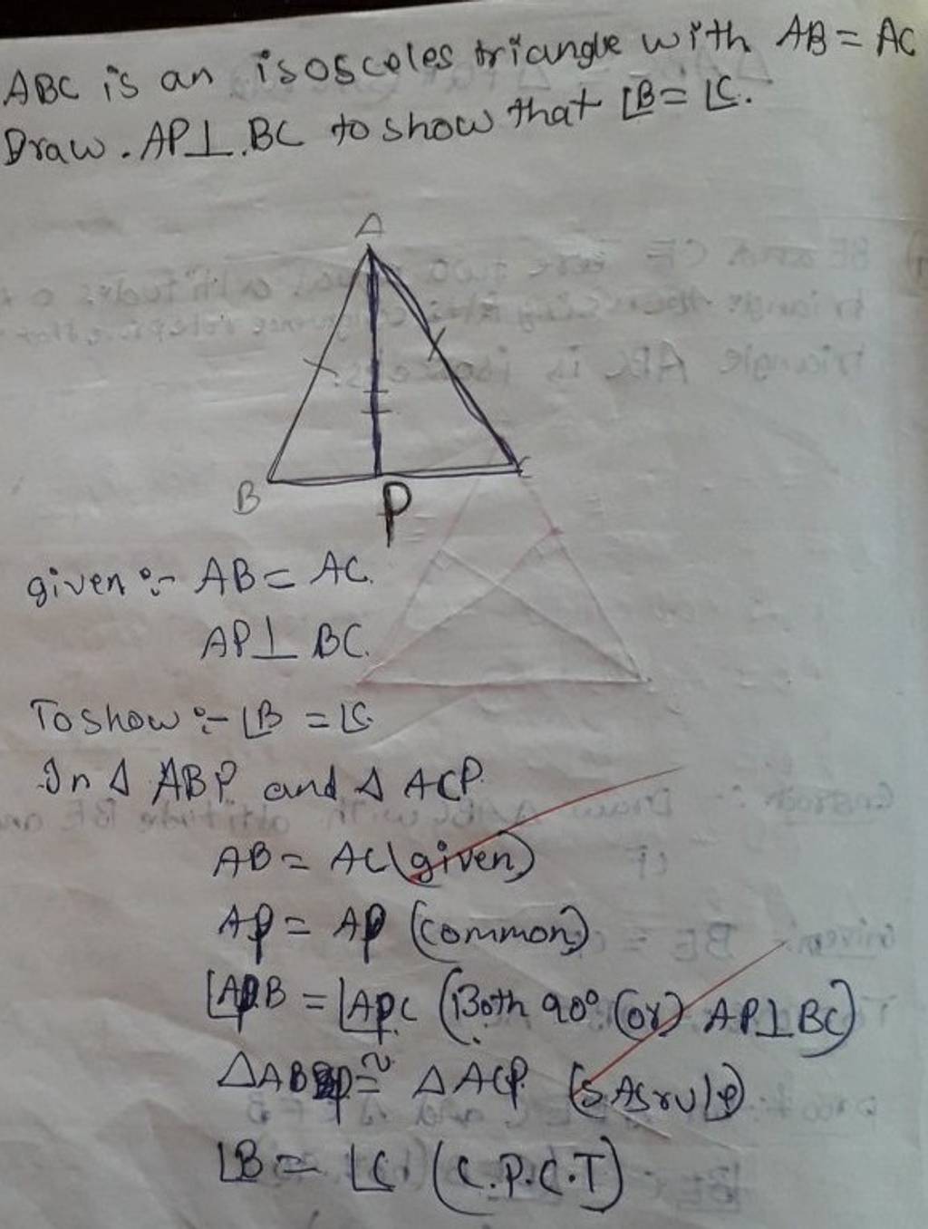 Abc Is An Isosceles Triangle With Ab Ac Draw Ap⊥bc To Show That Bb C