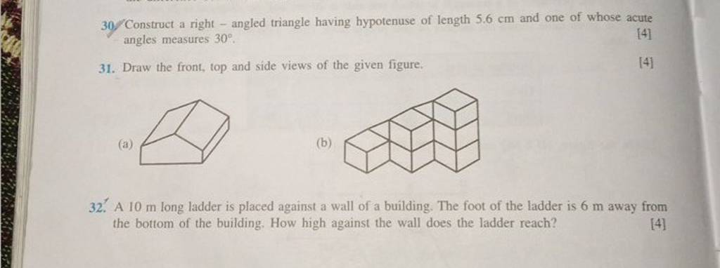 30 Construct A Right Angled Triangle Having Hypotenuse Of Length 56 C 4907