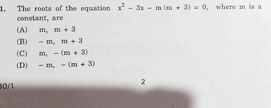 1 The Roots Of The Equation X2 3x m m 3 0 Where M Is A Constant Are for-linear-equation-3x-5y-15-find-the-x-intercept-y-intercept-a
