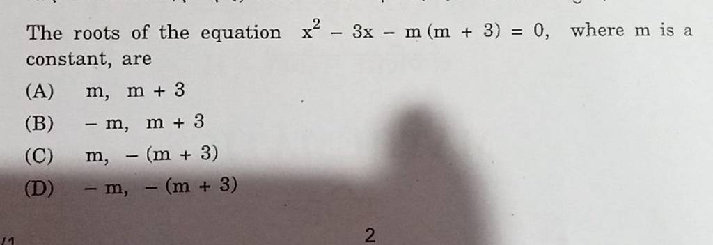 The Roots Of The Equation X2 3x m m 3 0 Where M Is A Constant Are A the-roots-of-the-equation-x2-3x-m-m-3-0-where-m-is-a-constant-are-a