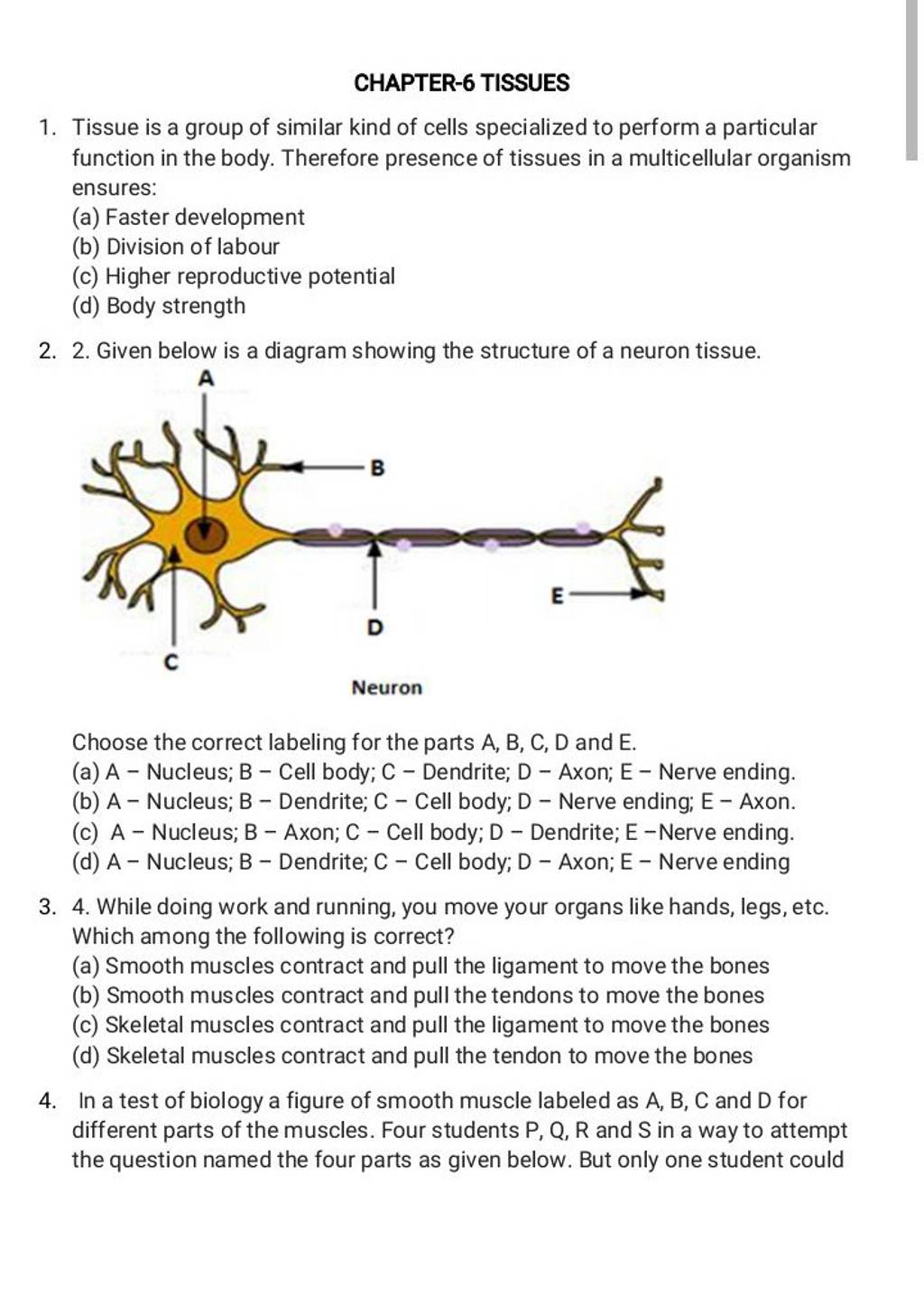 2. Given below is a diagram showing the structure of a neuron tissue. Neu..