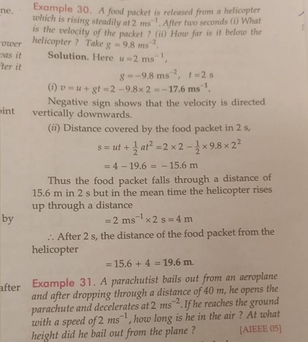 Example 30. A food packet is released from a helicopter which is rising s..